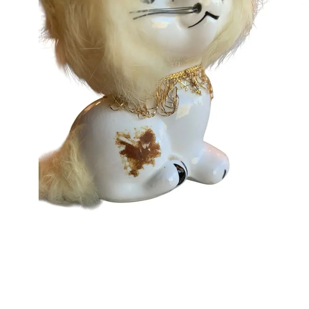 Vintage Brinn's Furry Anthropomorphic Ceramic Cat Kitten Figurine Big‎ Eyes 50s